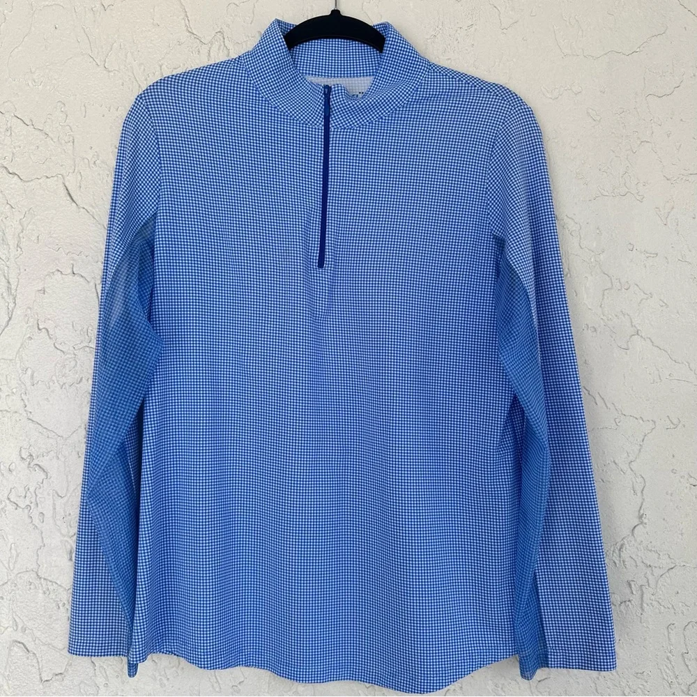 IBKUL Top Women’s Size Large Long Sleeve Check Print Mock Neck 1/4 Zip B…